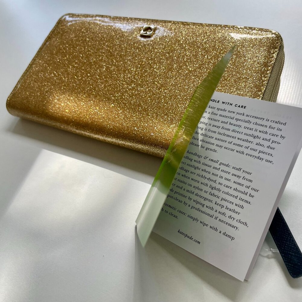 Kate Spade Mavis Street Neda Gold Sparkle Glitter Zip Around Wallet WLRU2388 NWT